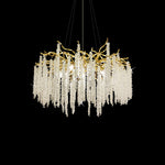 Luxury chandelier with gold frame and crystal elements in open space NZ