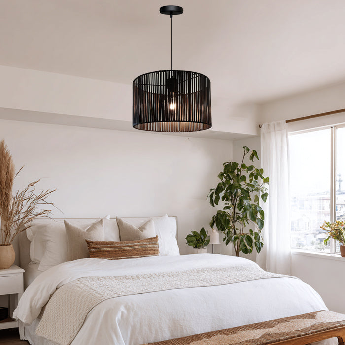 Modern bedroom with a black pendant light  nz