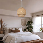 Modern bedroom with a woven pendant light west auckland edenlighting