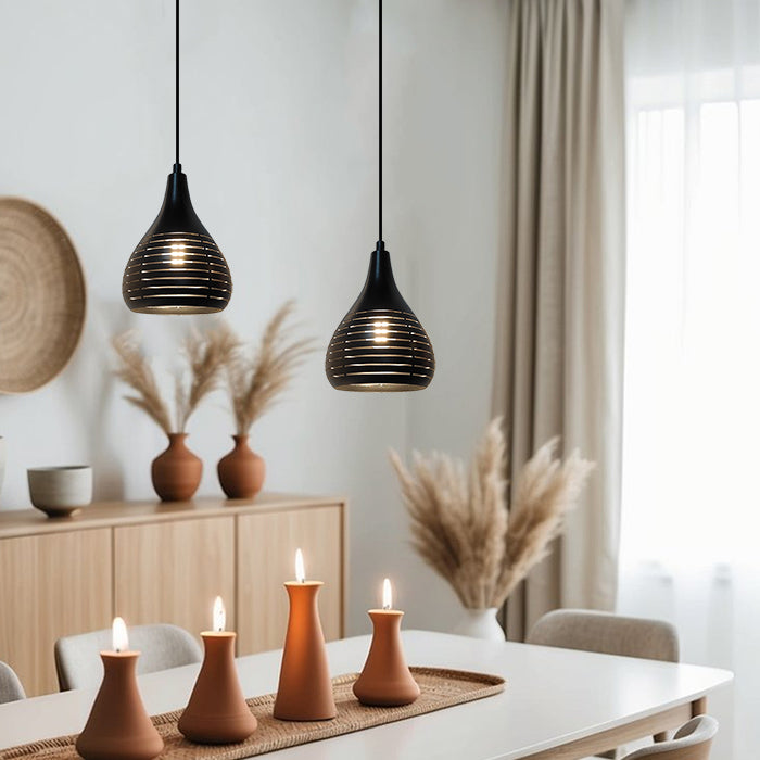 Modern dinning room with black pendant lights west auckland