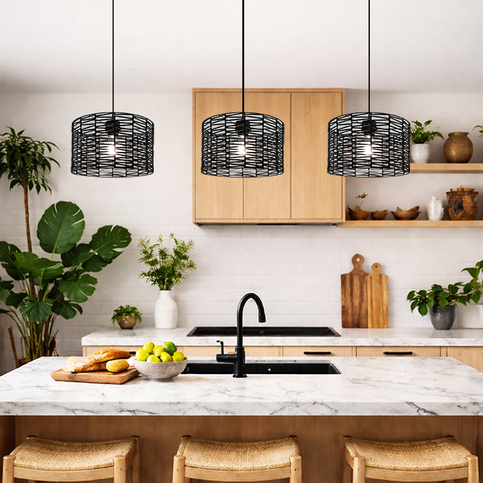 Modern kitchen with black pendant light west auckland