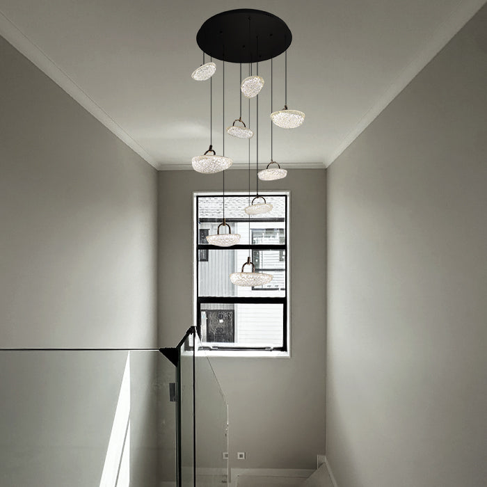 Modern chandelier hanging in the staircase area west auckland
