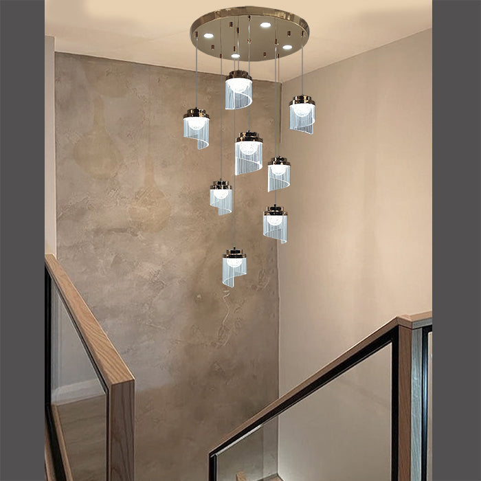 Modern chandelier hanging in a stairwell west auckland