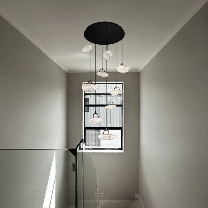 Modern chandelier hanging in the staircase area west auckland