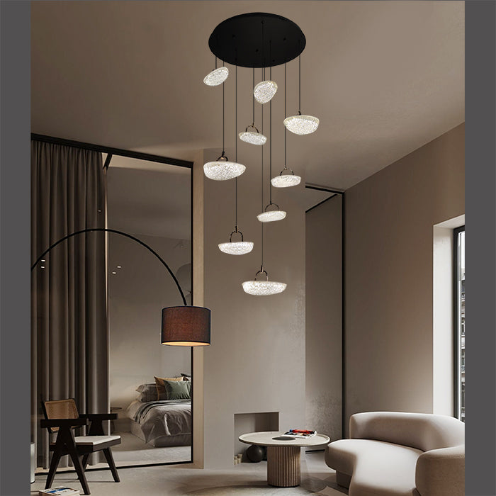 Modern interior design crystal pendant light in living room NZ