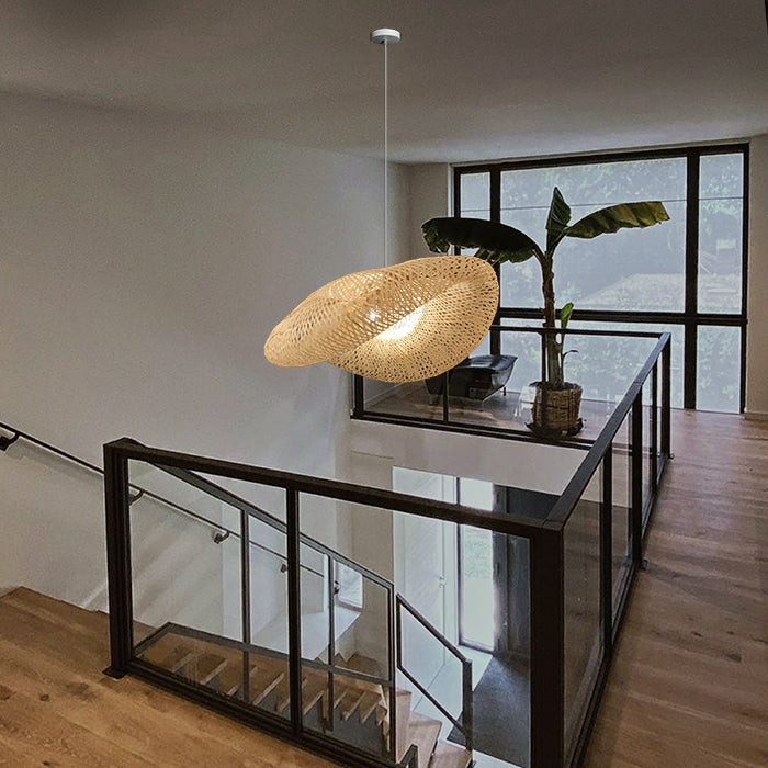 Modern interior with a wicker pendant light in staircase area auckland