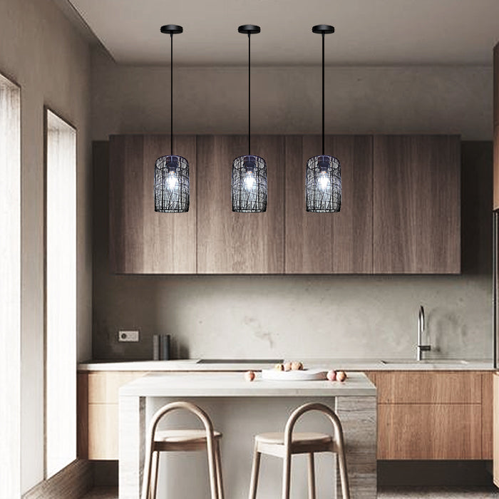 Modern kitchen with black pendant shade lights nz