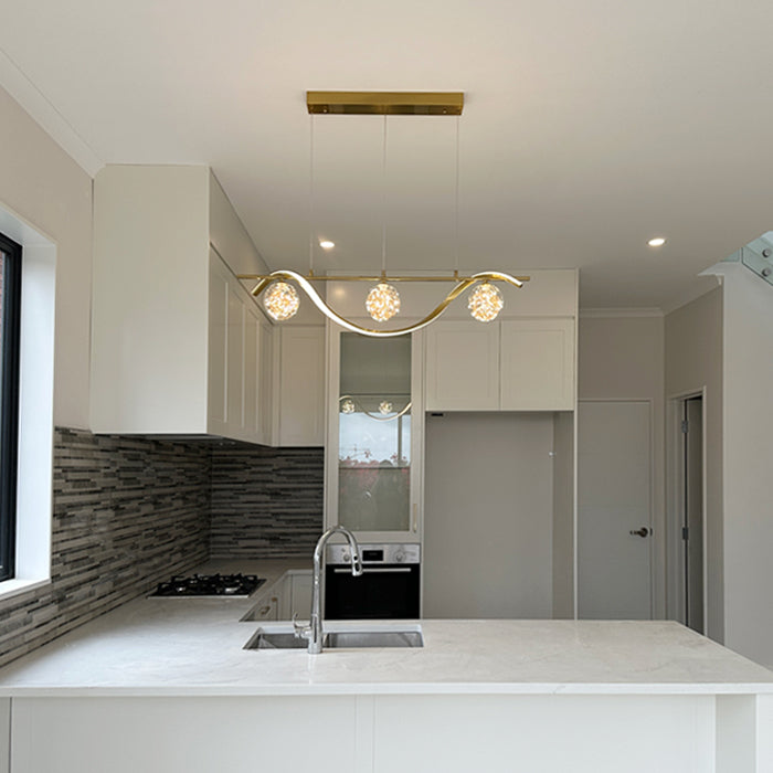 Modern kitchen with decorative brass led island light nz