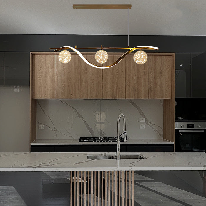 Modern kitchen with a decorative brass led pendant light auckland
