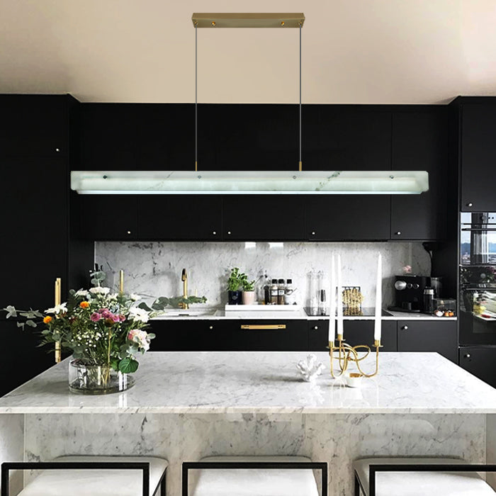 Modern kitchen light over marble island west Auckland