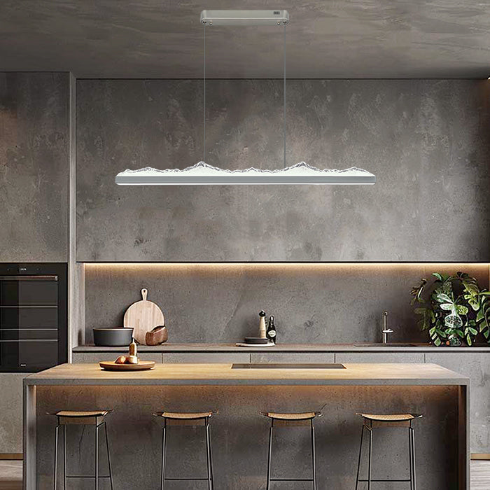 Modern kitchen with a long rectangular pendant light west auckland