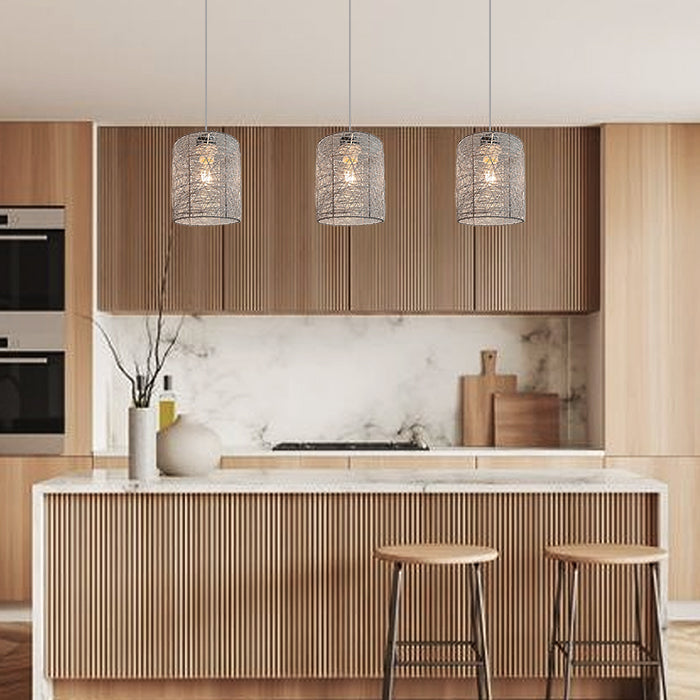 Modern kitchen with silver pendant lights nz