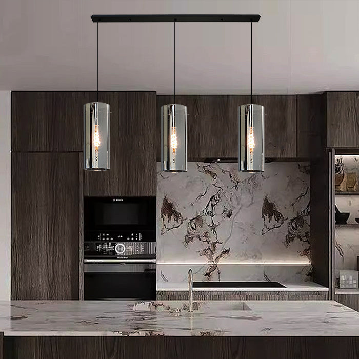 Modern kitchen with smoke shade pendant lights nz