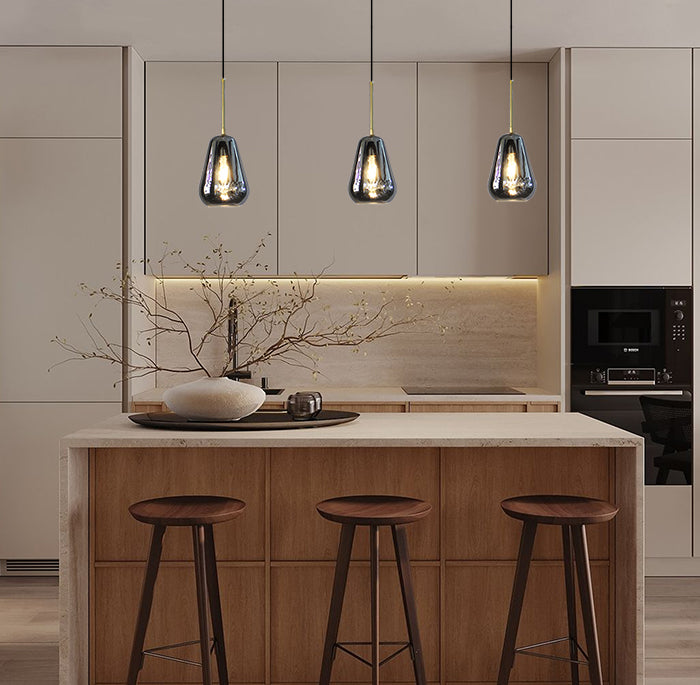 Modern kitchen with glass pendant lights west auckland 