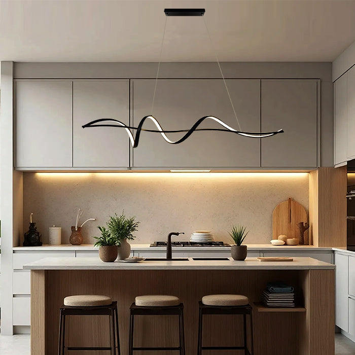 Modern kitchen with a wavy pendant light fixture nz homes