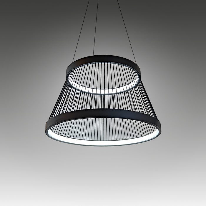 Modern pendant light with black wire cage design in the satircase area nz