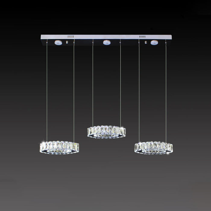 Modern pendant light with three crystal shades