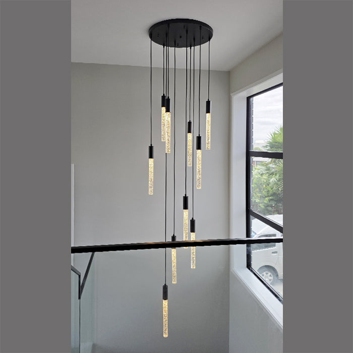 Modern pendant light fixture hanging in the staircase area nz