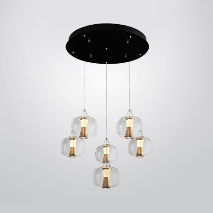 Modern pendant light with black ceiling fixture and glass shades NZ