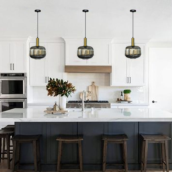 Modern kitchen with smoke glass pendant lights west auckland
