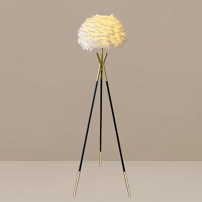 Modern tripod floor lamp with feathered shade NZ