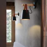 Modern wall-mounted lamp with black shade and wooden fixture nz