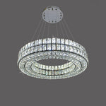A modern chrome pendant light with multiple circular crystal rings nz homes