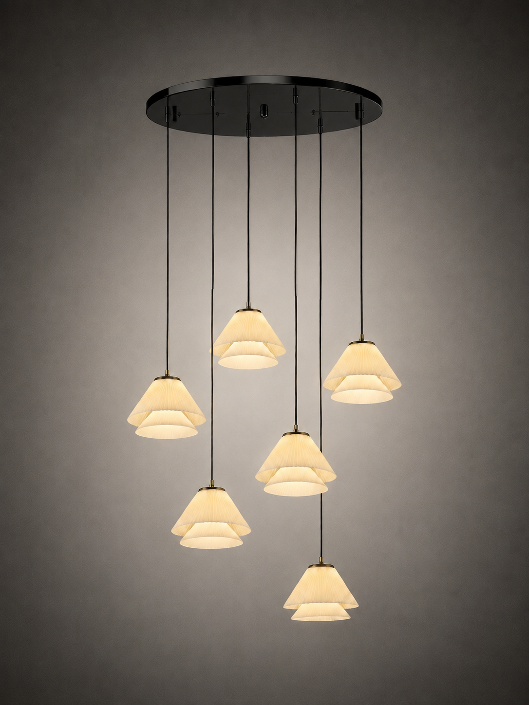 Black 6-Light Multi-Drop Pleated Fabric Pendant Light 12580