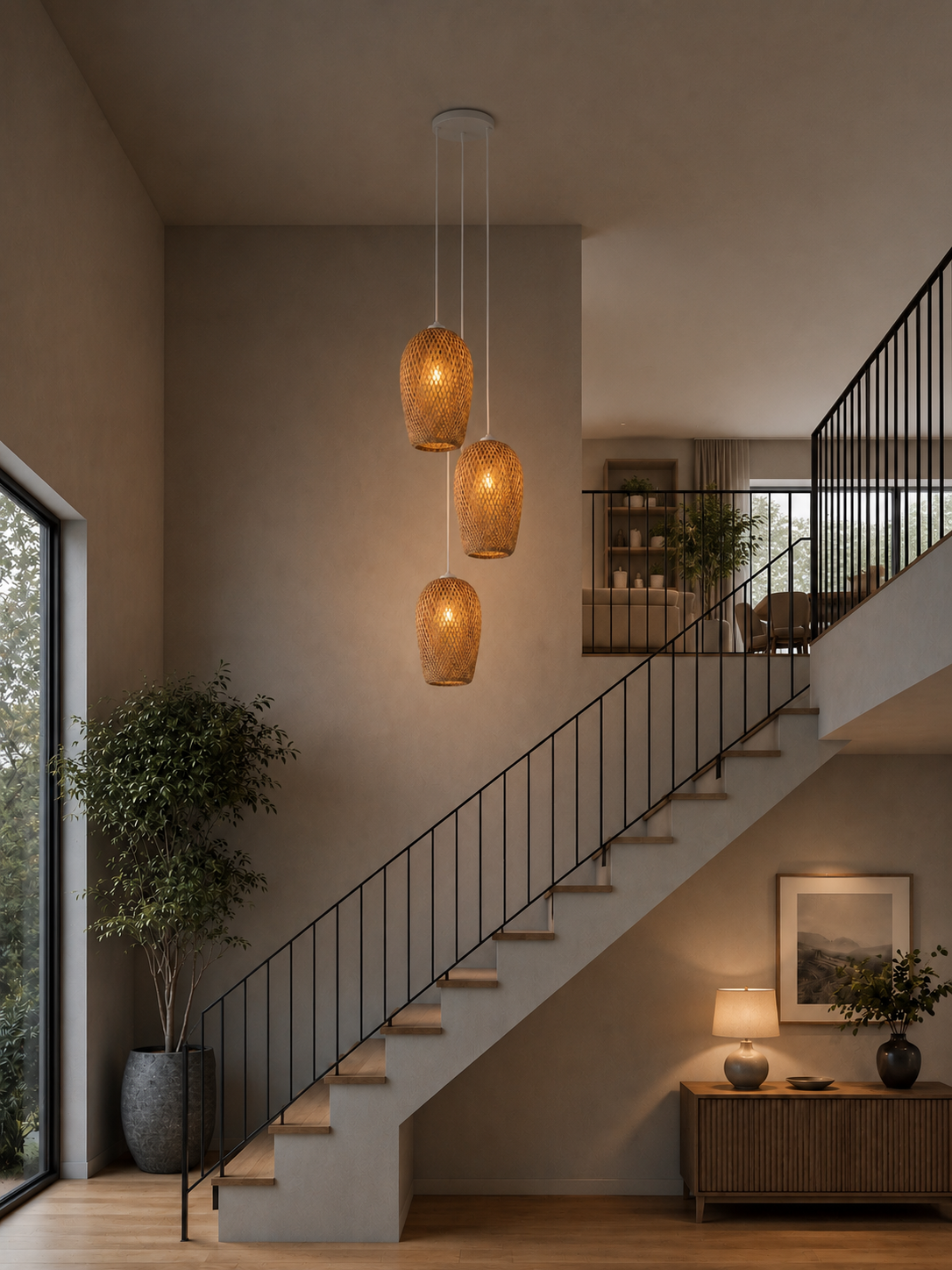 Handwoven Natural Bamboo Pendant Light 9038
