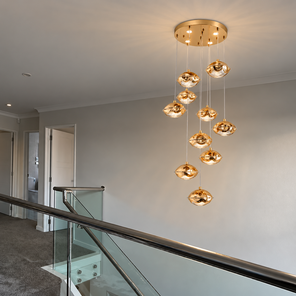 Gold 10-Light Multi-Drop Pendant Light5010-10