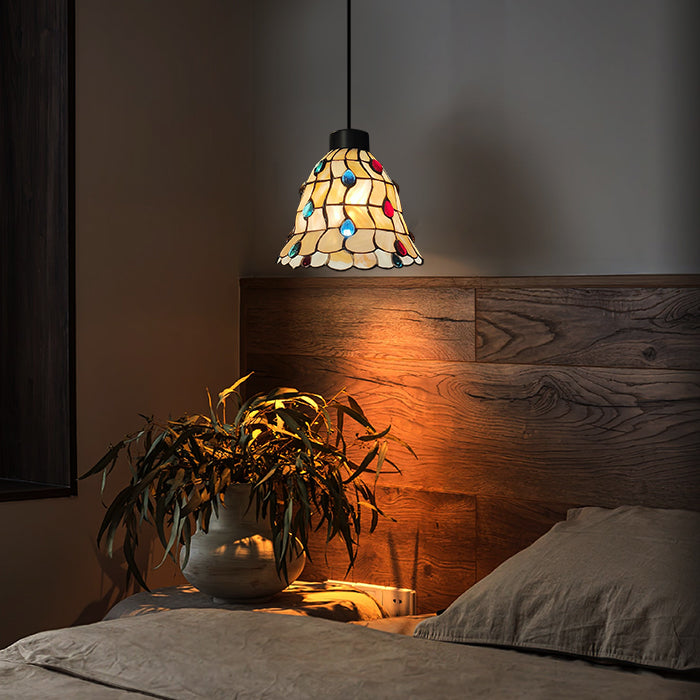 Tiffany-style lamp above a bed west auckland