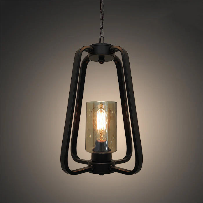 Vintage-style pendant light with a dark metal frame and clear glass shade nz