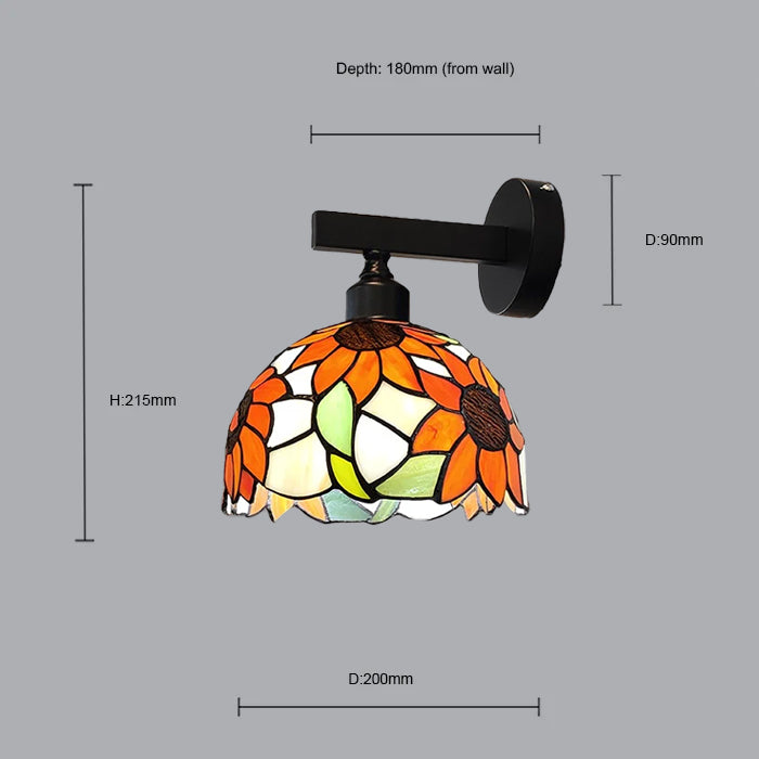 Wall lamp with stained glass shade and dimensions for bedroom nz