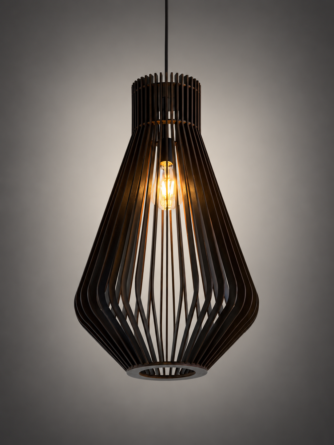 Dark Wood Geometric Cage Pendant Light Wood87 CO