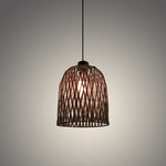 Woven rattan pendant light above neutral table nz home