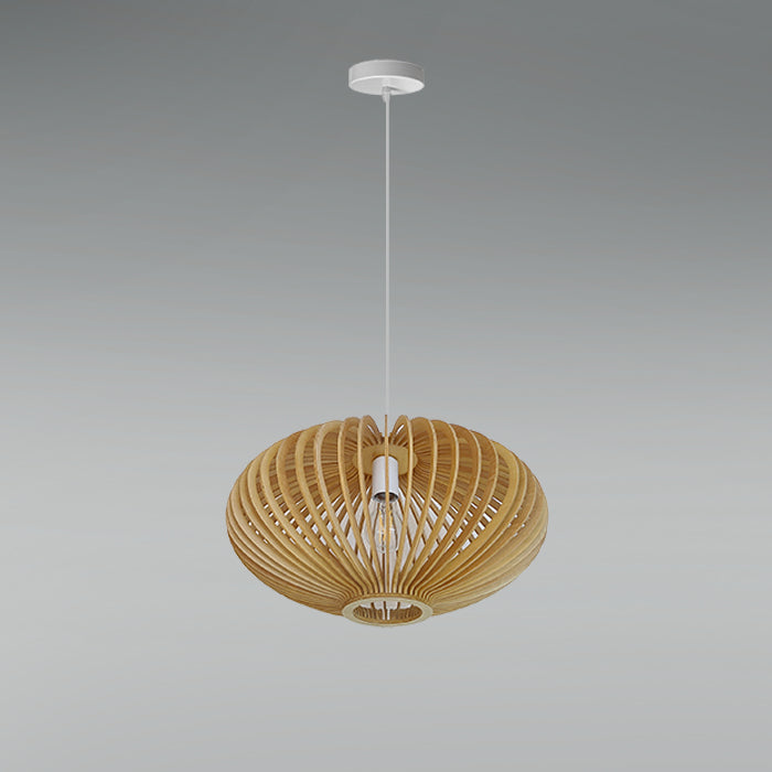 Woven rattan pendant light hanging on the entry area nz