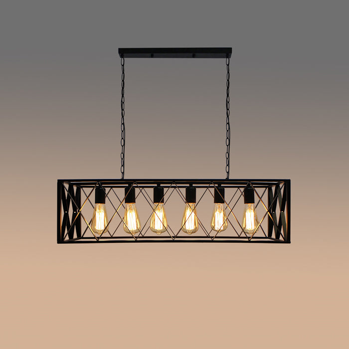 A black metal pendant light with a rectangular frame NZ