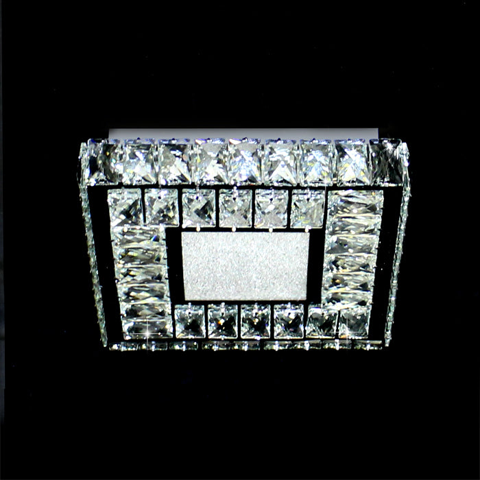 A modern square ceiling light fixture with chrome finish and clear crystals NZ