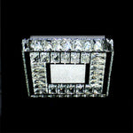 A modern square ceiling light fixture with chrome finish and clear crystals NZ