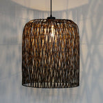 A cylindrical dark brown synthetic leather lampshade with a geometric pattern nz home