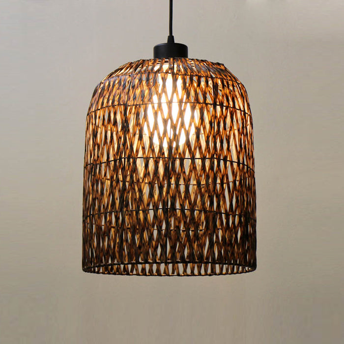 A dark brown synthetic leather lampshade with a geometric pattern nz
