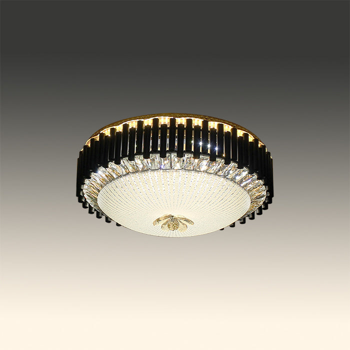 Ceiling light fixture with decorative black and gold rim on a gradient background nz