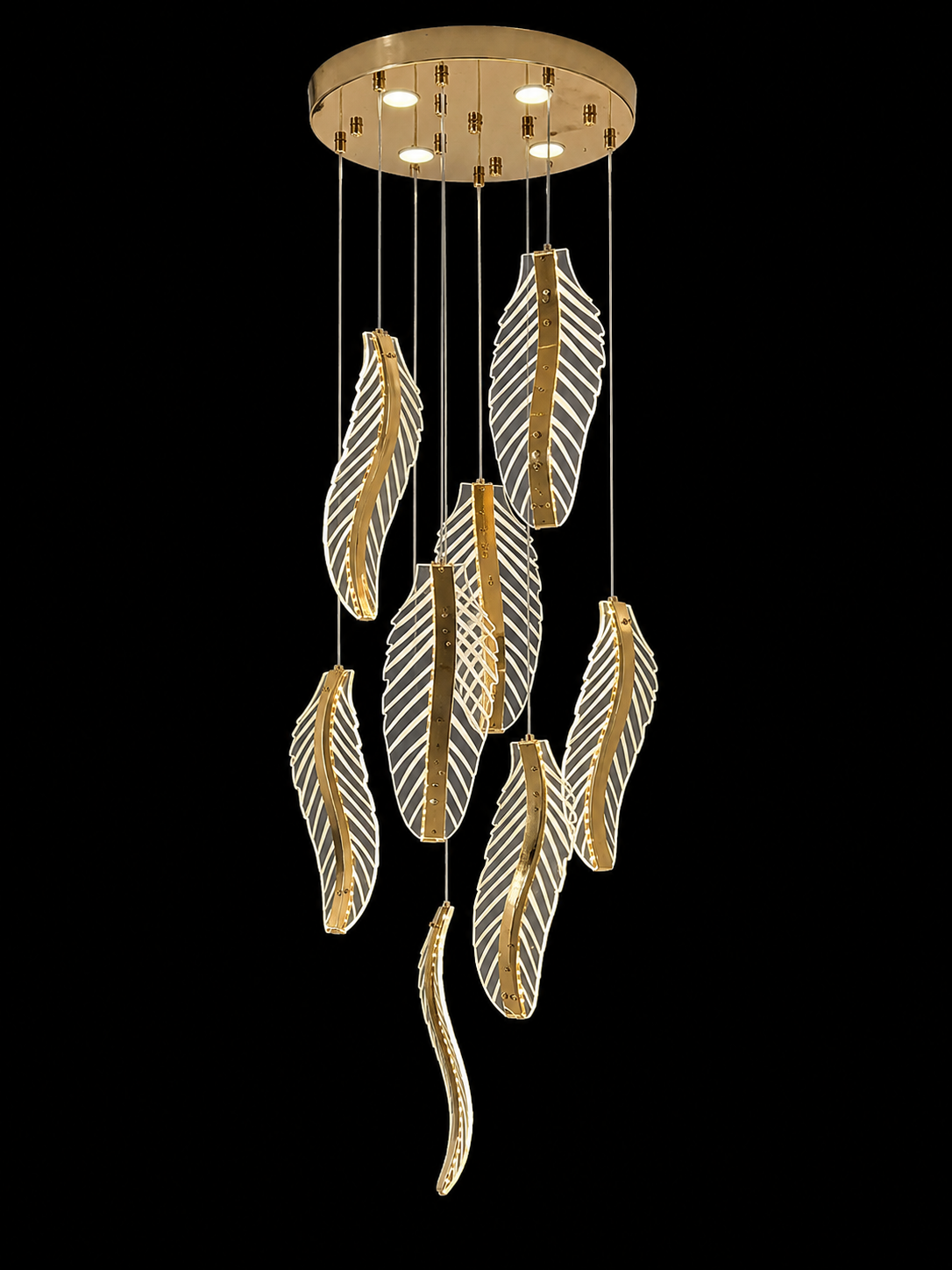 Modern Gold Feather Crystal LED Chandelier 7198-8