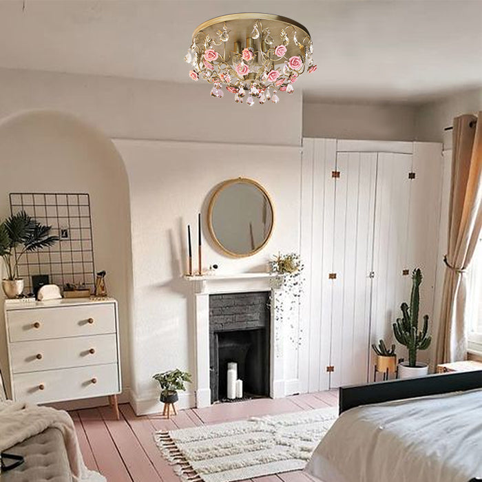 Decorative chandelier with floral design in a bedroom setting NZ