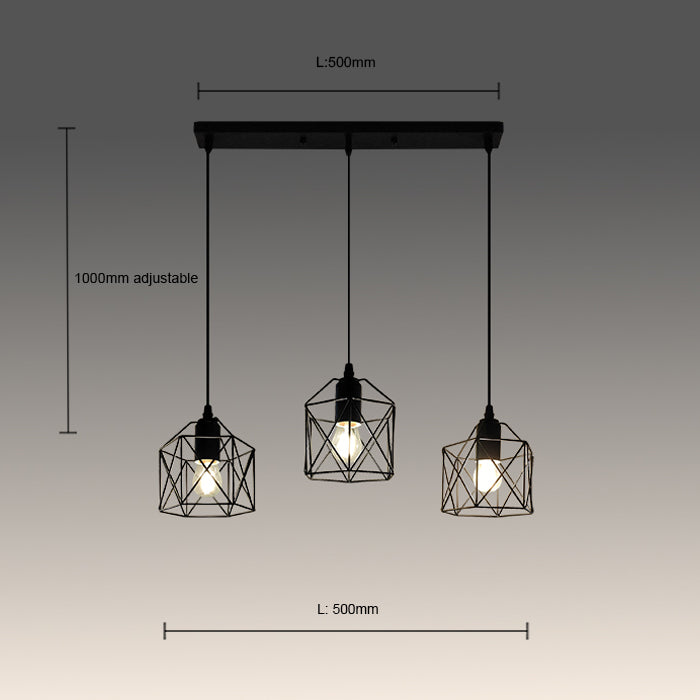Three pendant lights with geometric metal shades size nz