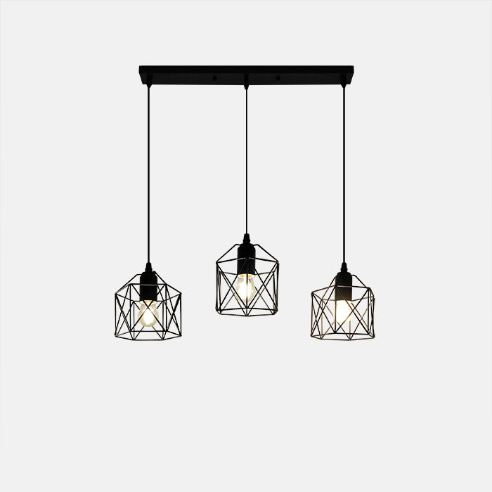 Modern pendant light fixture with three geometrically designed lampshades NZ