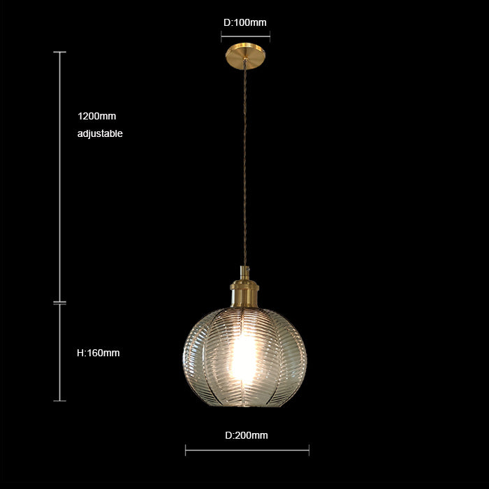 Pendant glass light with dimensions 