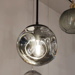 smoke glass pendant light fixture with visible bulb inside NZ