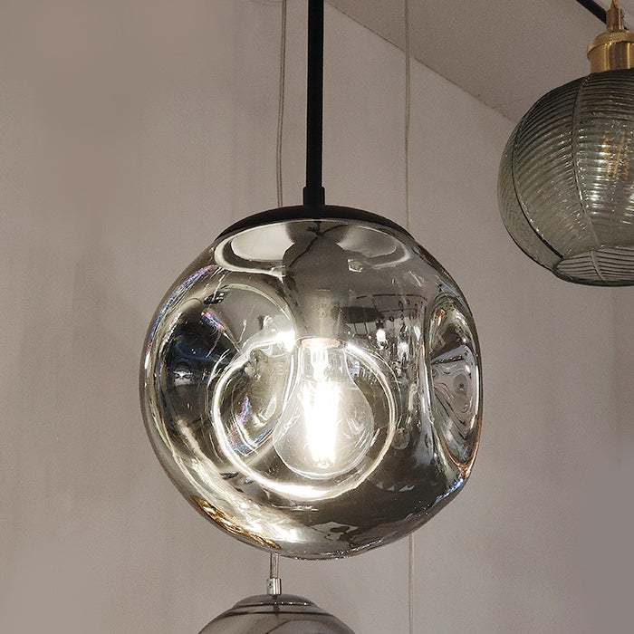 smoke glass pendant light fixture with visible bulb inside NZ