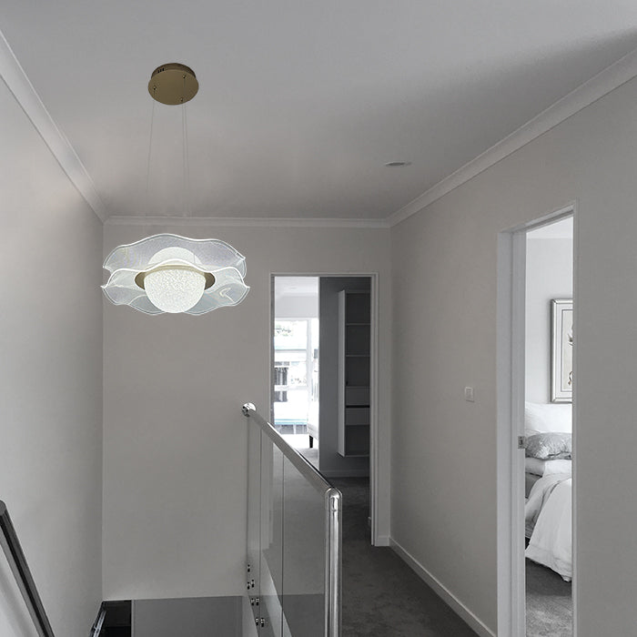 Modern interior with a led flowerpendant  light fixture in a hallway nz
